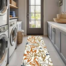 1 pieza, Decoración para el hogar, Alfombra, felpudo o tapete de cerámica de diatomita con patrón floral vintage impreso, antideslizante, rectangular con impresión 3D, apto para sala de estar, dormitorio, pasillo, baño, lavandería - Alfombras de poliéster, aptas para decoración de interiores y exteriores del hogar