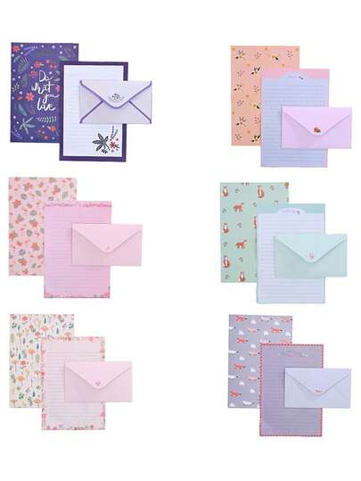 6 sobres y 12 hojas de papel de forro elegante, juego de papelería para oficina, hogar y escuela, sobres con patrones florales y de animales lindos tamaño A5, papel de forro elegante, adecuado para escribir cartas, invitaciones, poemas, suministros de oficina y estudio, múltiples estilos disponibles