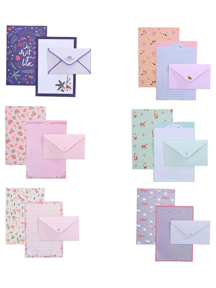 Bộ 6 phong bì và 12 tờ giấy viết có lót trang nhã, thích hợp cho văn phòng, nhà cửa và trường học. Phong bì họa tiết hoa và động vật dễ thương, khổ A5. Giấy lót trang nhã, phù hợp để viết thư, thiệp mời, thơ, đồ dùng văn phòng và học tập. Có nhiều kiểu dáng để lựa chọn. - Nhiều màu - Xem 1