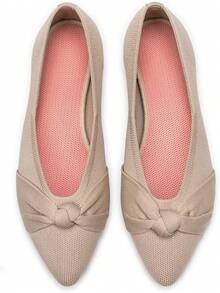 Womens Flat Shoes Classic Pointed Toe Flats Knitted Dress Shoes Soft Comfortable Dressy Flats Women - 裸體 - 查看 8