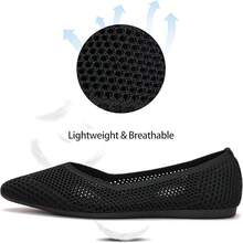 Womens Flat Shoes Classic Pointed Toe Flats Knitted Dress Shoes Soft Comfortable Dressy Flats Women - 黑色網眼 - 查看 5
