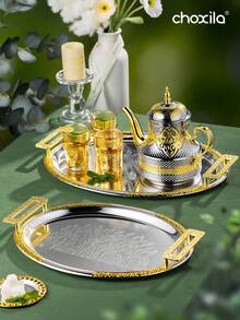 choxila 1 pieza/3 piezas Bandeja ovalada con asas, patrón de trigo - Una bandeja de servir versátil, bandeja de aperitivos, bandeja de almacenamiento y bandeja decorativa. Perfecta como regalo de inauguración de la vivienda o para días festivos, ideal para el té de la tarde, dormitorios, salas de estar, fiestas familiares, camping - bandeja - Ver 2