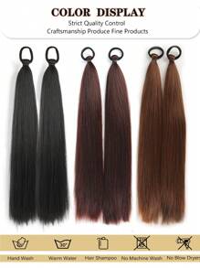 2 Packs Long Straight Ponytail Extensions With Elastic Band Versatile DIY Braided Ponytail For Women Girls Black Brown Synthetic Wig - Multicolor - View 3