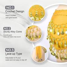 Chiffon Belly Dance Hip Scarf With 128 Coins For Yoga Class - Yellow - View 11