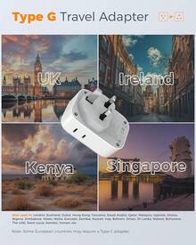Adaptador Europeo Viaje, Universal Europa Enchufe de Corriente con 3 USB (1 USB C), Cargador Tipo C con 4 Salidas CA, Travel Essentials Adapter Americano\/México a Europa para Italia, España - Gris - Ver 3