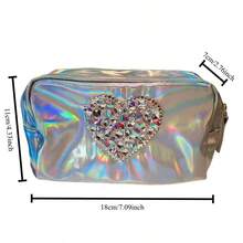 1pc Rhinestone Decor Holographic PU Makeup Bag, Portable Colorful Square Large Capacity Cosmetic Pouch, Women's Organizer Bag, Makeup Tool Storage, Beauty Accessories, Crystals Decor, Wedding Birthday Party Holiday Gift, Christmas, Halloween,Christmas Gifts,Pouch,Travel,Gifts For Women Travel Essential,Pouch,Clutch / Small Handbag, Makeup Organizer,Makeup Organize,Pouch,Brush Holder,Mini Pouch,Large Capacity Pouch