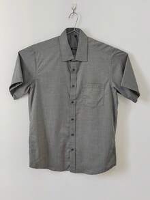 Men's Slim Fit Short Sleeve Dress Shirt With Pocket - Màu xám đen - Xem 4