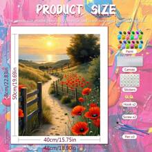 Pintura de paisaje de puesta de sol por número de kits, pintura de lienzo de flores de pradera, amapola, pintura de aceite digital DIY, dibujo de imagen, escenario, coloración, artesanía, regalo de Halloween, Navidad, decoración del hogar