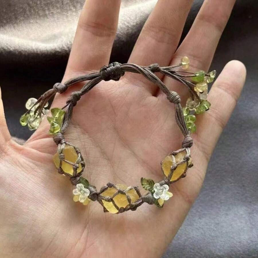 1pc Boho Style Crystal Flower Woven Bracelet For Women, Versatile