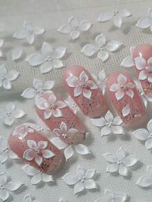1 Conjunto de Adesivos de Unha em Formato de Flor Branca Translúcida de Cristal Puro, Estilo Fada Chinesa com Relevo 3D - Branco - Ver 7