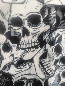 Men 3D Skull Print Button-Down Shirt, Summer Casual Creative Funny Short Sleeve Shirt, For Halloween