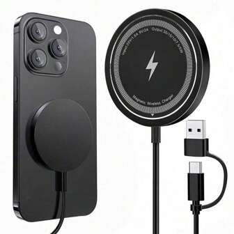 Chargeur sans fil compatible avec MagSafe 15 Pro Max, chargeur sans fil magnétique compatible avec Apple 14 Plus 13 12 11 X XS XR, accessoires de chargement de téléphone, disque de bureau chargeur sans fil rapide, chargeur sans fil compatible avec