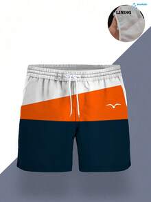 Shorts de baño con bloques de color para hombre (shorts de playa con forro interior tipo calzoncillo) - Multicolor - Ver 6