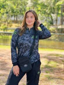 Camisa Camiseta de Pesca Camuflada Savage Gola Zíper Proteção Solar UV New Fisher NF05