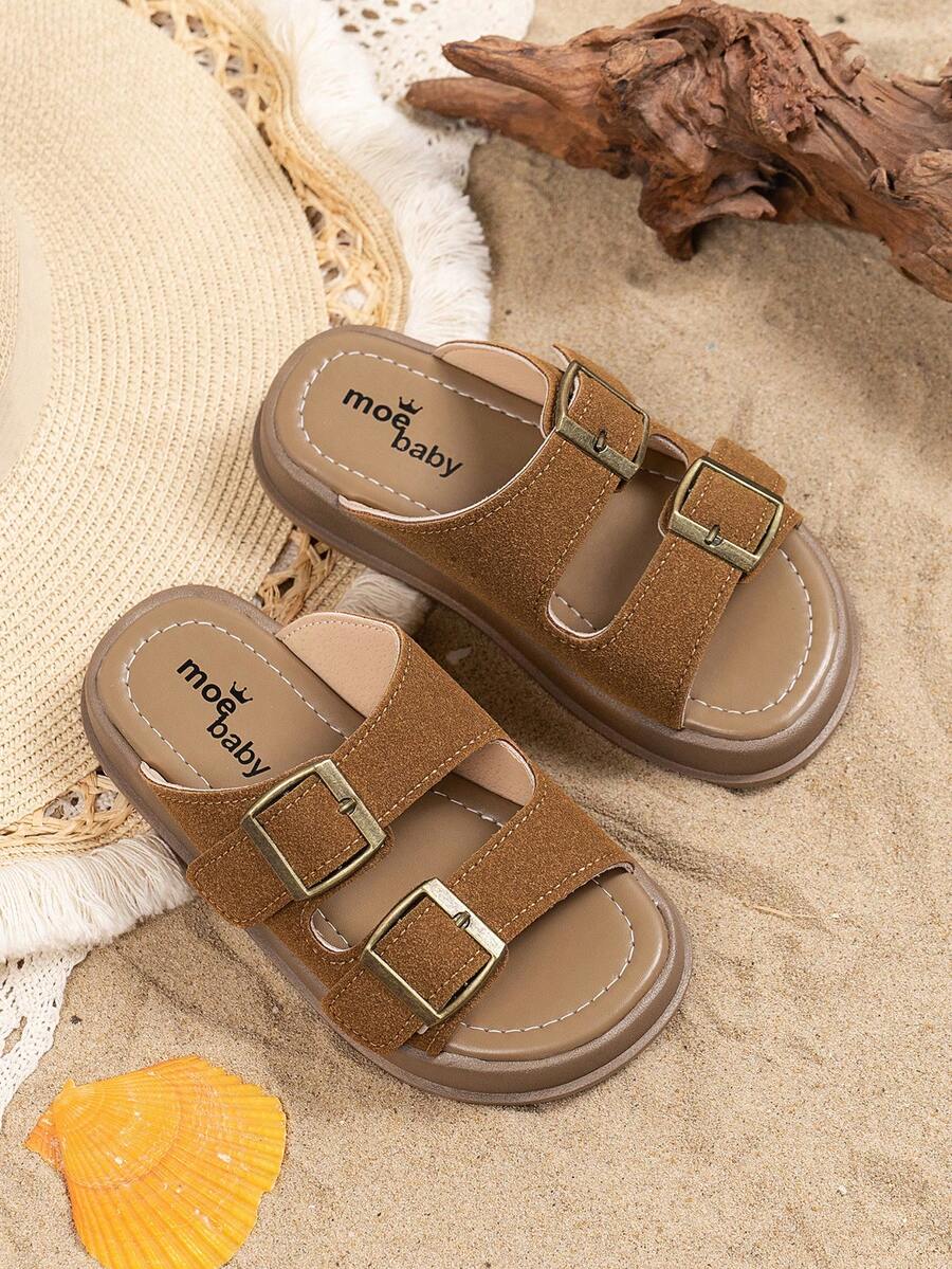 儿童时尚拖鞋，夏季新款简约复古风格女童沙滩凉鞋，男童休闲软底户外淋浴系带拖鞋，适合大童