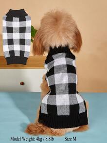1pc Autumn/Winter Warm Versatile Lazy High Elasticity Comfortable Sleeveless Knit Woolen Colorblock Retro Plaid Pullover Pet Sweater - Black and White - View 2