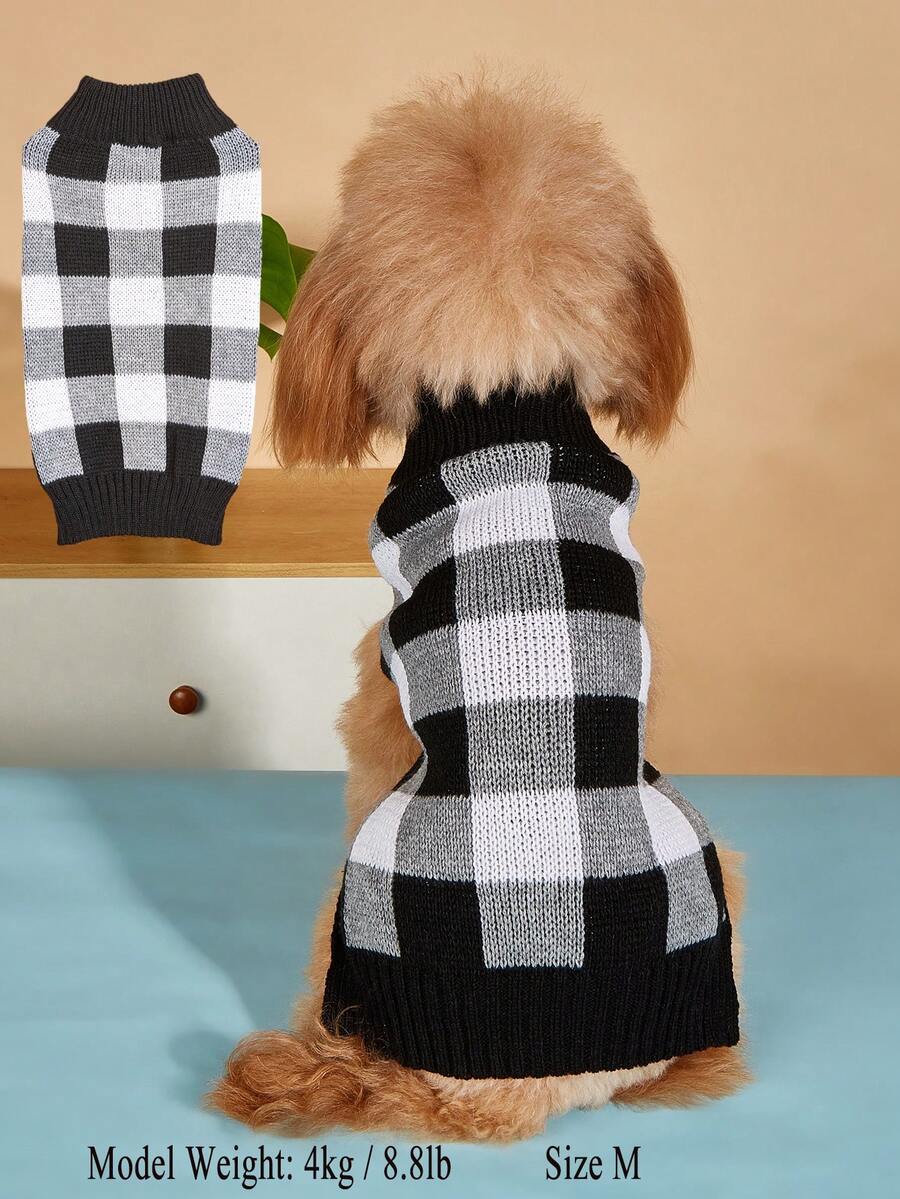 1pc Autumn/Winter Warm Versatile Lazy High Elasticity Comfortable Sleeveless Knit Woolen Colorblock Retro Plaid Pullover Pet Sweater
