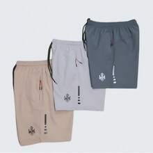 Kit 3 Bermuda Shorts Men's Tactel With Elastane Plus Size Gym Beach Shorts Plain Large Quick Drying - 米色 - 查看 3