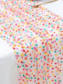 Khăn trải bàn hình chữ nhật 180 x 75 cm, họa tiết chấm bi và ánh kim vàng, nền trắng, 100% polyester, bền và dễ vệ sinh, phù hợp cho đám cưới, tiệc tùng, lễ hội, sân khấu, sinh nhật, trang trí bàn Giáng sinh. - Khăn trải bàn lưới chấm bi nhiều màu với nền trắng - Xem 6