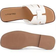 Dressy Summer Flat Sandals With Square Open Toe - White - View 5