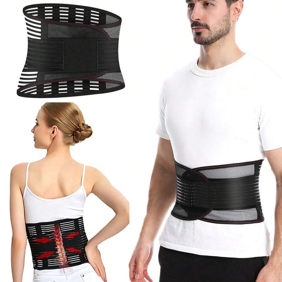 Adjustable Back Brace For Lower Back Support - Breathable Waist Belt Lumbar Support For Men And Women - Black - View 1