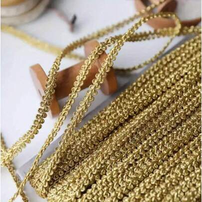 5 Meters Gold Lace Trims Knitted Ribbon Tapes Fabric Sewing Piping For Cosplay Clothes Handmade Accessories DIY Crafts 8mm