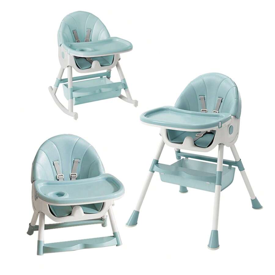 High Chair Baby, Children's High Chair With Baby Lounger, Adjustable Foldable High Chair Baby With Feeding Tray And Wheels, Basket, Grows With The Child From 6 Months To 6 Years Baby Chair - màu xanh lá - Xem 1