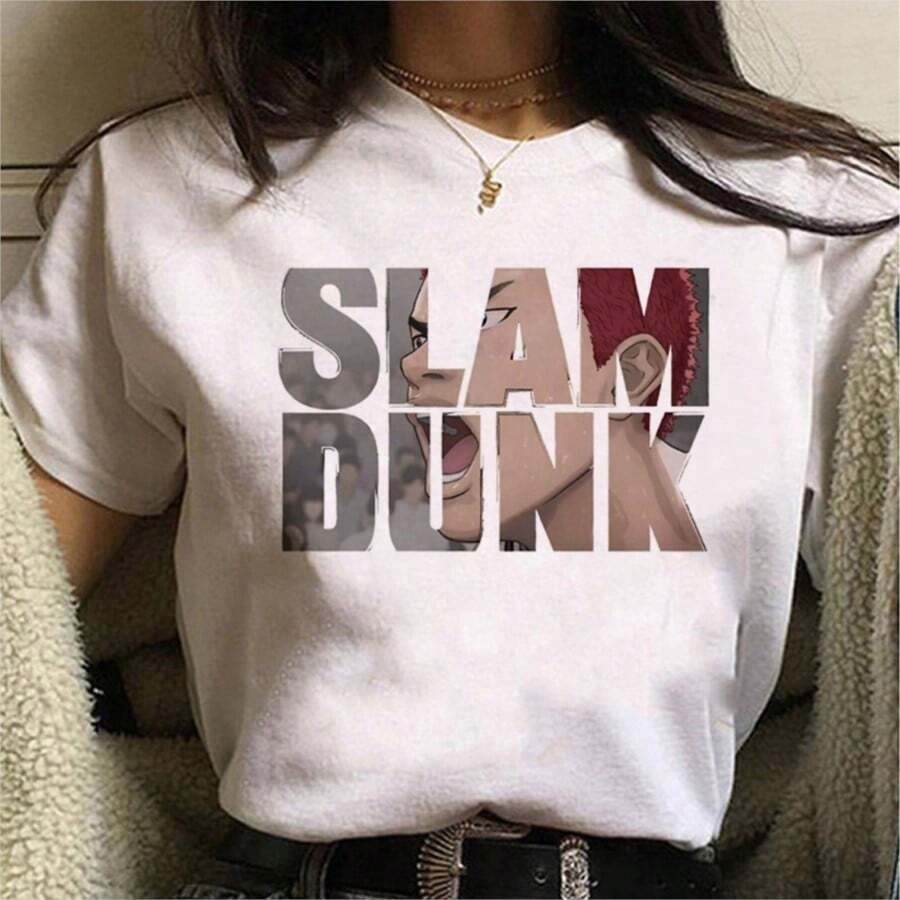 COOL SUMMER Slam Dunks T-Shirts Women Y2K Japanese Top Female Anime Clothes - 白色 - 查看 1