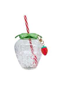1 pieza Vaso con forma de fresa linda con pajita y tapa, vaso de diseño de fresa de plástico, taza decorativa de fresa creativa, taza portátil adorable para té con leche/fruta para el hogar, fiestas, uso al aire libre, regalo perfecto para cumpleaños, Día de San Valentín, Día de la Madre - Multicolor - Ver 10