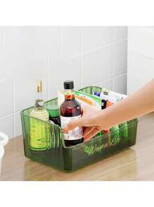 1pc Green Transparent Plastic Kitchen Storage Box, Weimei Life Bottled Condiment Rack, Storage Tray, Dining Table Spice Organizer, Categorized Storage & Space Saving & Easy To Clean