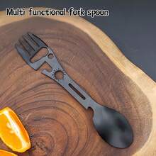 10 In 1 Multifunctional Camping Fork Stainless Steel Fork Spoon Fork Knife Bottle Opener Wrench Combination Outdoor Tableware Picnic Travel Backpack Hiking Fishing - 黑色 - 查看 8