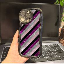 Funda para teléfono 1PC Patrón de Rayas Flash Negro Púrpura Rosa, Moda, Teléfono Móvil Llamativo Brillante, Adecuado 16/ 15/ 14/ 13/ 12/ 11/ X/ Xs - Blanco - Ver 5