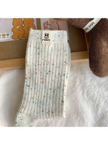 4 Pairs Women Solid Color Mid-Calf Socks, Casual Breathable Fashion Socks, Ladies Short Socks And Pantyhose, Rabbit Style Socks, Suitable As Easter Gifts, Easter Presents