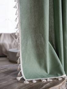 1 Pieza Cortina verde, estilo simple y fresco, disponible en múltiples tamaños, diseño con flecos, adecuada para ventana de dormitorio, sala de estar, cortina transparente semitransparente, divisor de habitación, cortina corta para ventana de cocina