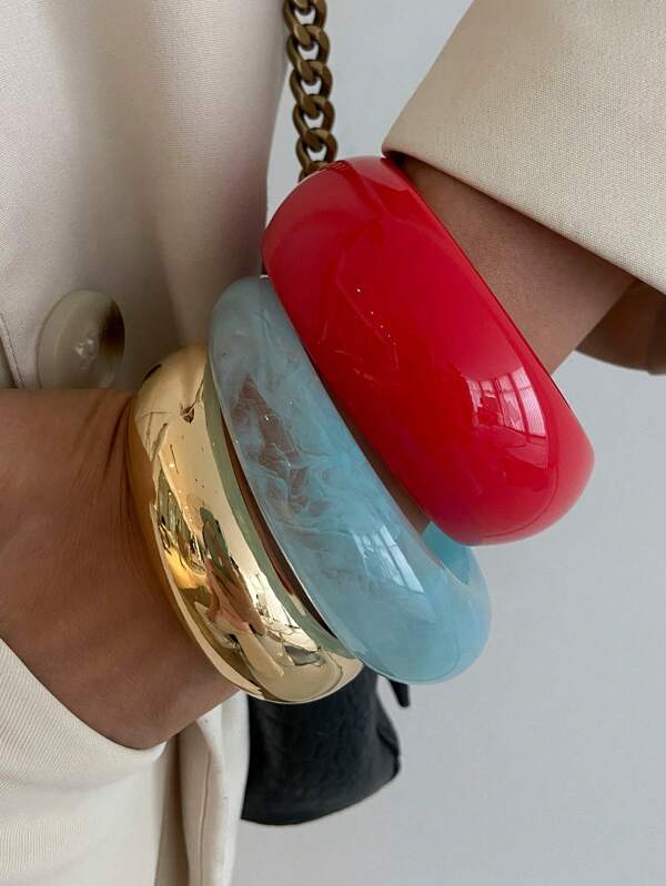 1 Pc Bohemian Style Resin Barrel Shaped Wide Cuff Bracelet, Luxurious & Casual For Women Couples Daily/Vacation/Party Wear, Versatile Jewelry Bangle