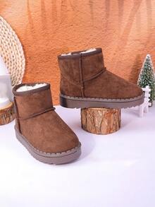 Autumn/Winter New Kids Snow Boots, Mid-Large Children Flat Shoes, Plush Thick Sole Boys Warm Boots, Toddler Short Booties - Coffee Brown - View 3