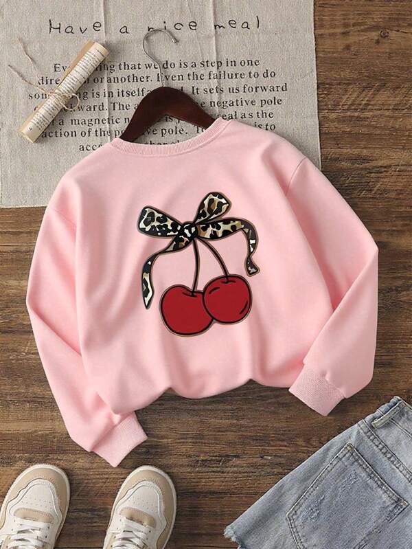 Tween Girl Casual Graphic Print Crew Neck Long Sleeve Sweatshirt, Autumn/Winter