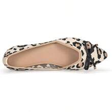 Womens Flat Shoes Classic Pointed Toe Flats Knitted Dress Shoes Soft Comfortable Dressy Flats Women - 豹紋和蝴蝶結 - 查看 7