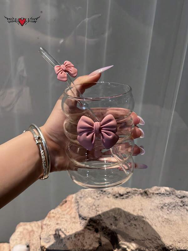 Juego de vasos con pajitas de vidrio con diseño de lazo de princesa - incluye vaso con pajita de lazo, vaso con pajita de café, vaso con pajita de bubble tea, vaso con pajita de matcha