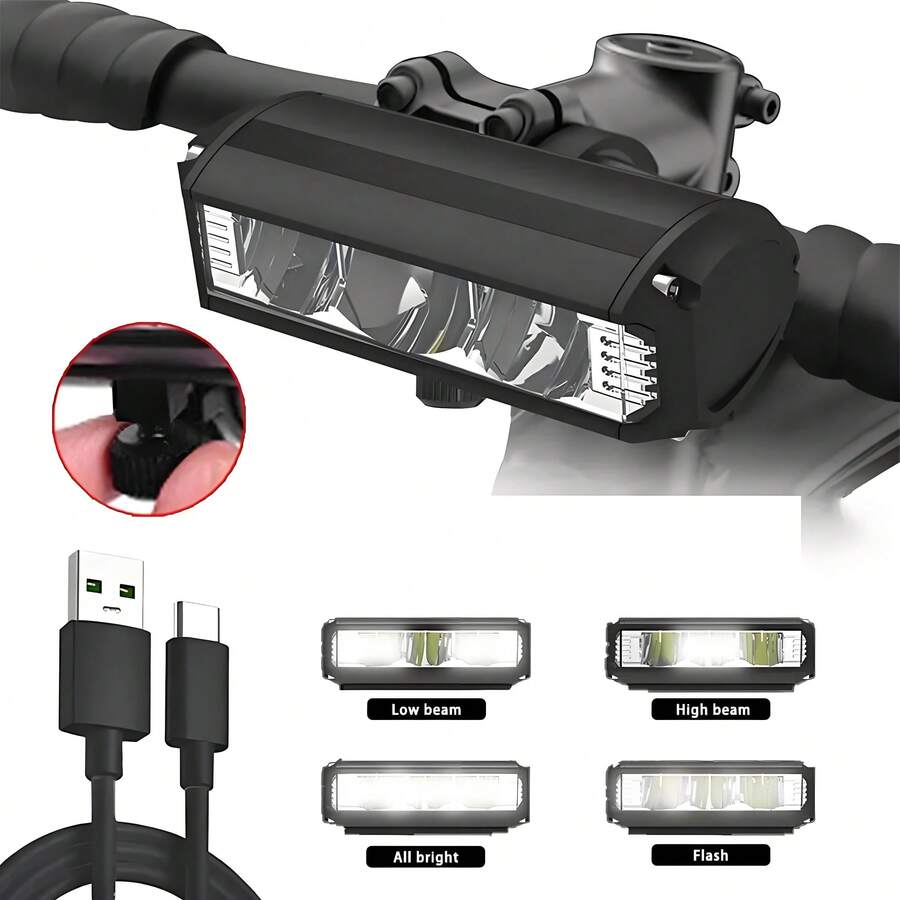 Lumen Bike Light, USB Rechargeable Bike Light, 4 Modes, Super Bright Bike Light For Night Cycling, Bicycle Front Light, IPX6 Waterproof, 1850 Lumen Rechargeable LED Powerful Front Light Waterproof Safety Light For Outdoor - Black - View 1