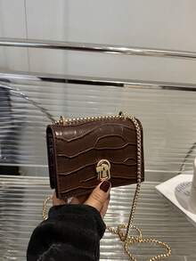 Bolso de hombro minimalista con cadena de pestillo mini - Marrón - Ver 7