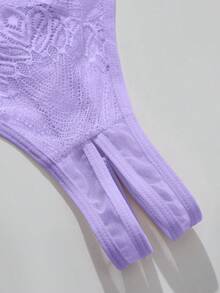 性感内衣，时尚粉色花卉蕾丝文胸内裤套装，无钢圈文胸和内裤 - 紫羅蘭色 - 查看 5