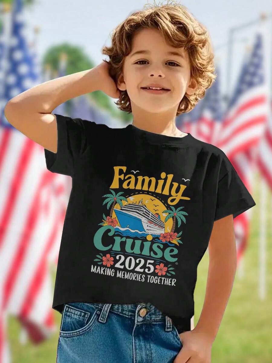 Family Cruise 2025 Making Memories Together Kids T Shirt Perfect Family Vacation Cruise Outfits Matching Tee Gift Summer Holiday Adventure Outfit Cute Children's Clothing - 黑色 - 查看 1