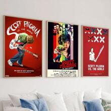 1pc/3PCS Wall Arts Posters Optional Frame Wall Decor,Room Decor Vintage Pop Retro Movie Scott Pilgrim VS The World Poster High Definition Art Waterproof Home Living Room Bedroom Bar Aesthetics Decoration