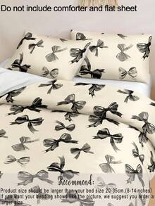 3 件水彩米色黑色蝴蝶结可爱数码印花羽绒被套套装(1 个羽绒被套 + 2 个枕套,无填充物),日常使用涤纶柔软亲肤,适用于卧室、室内、所有季节 - 彩色 - 查看 8