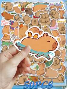 50 张可爱卡通水豚贴纸，创意简约设计，适用于装饰水族馆、剪贴簿、手机壳、笔记本、滑板、吉他、派对用品、手提箱、信封等，也非常适合圣诞节、万圣节、毕业典礼、返校礼物和生日礼物 - 彩色 - 查看 8