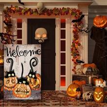 1pc Halloween Pumpkin Garden Flag, Double-Sided, 11.8*17.7 Inches, Perfect For Outdoor Decoration, Great For Porch, Lawn, Yard, Halloween Party Decor