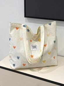 Cherry Print Simple Bucket Large Shoulder Tote Bag, Student Girl Shoulder School Bag