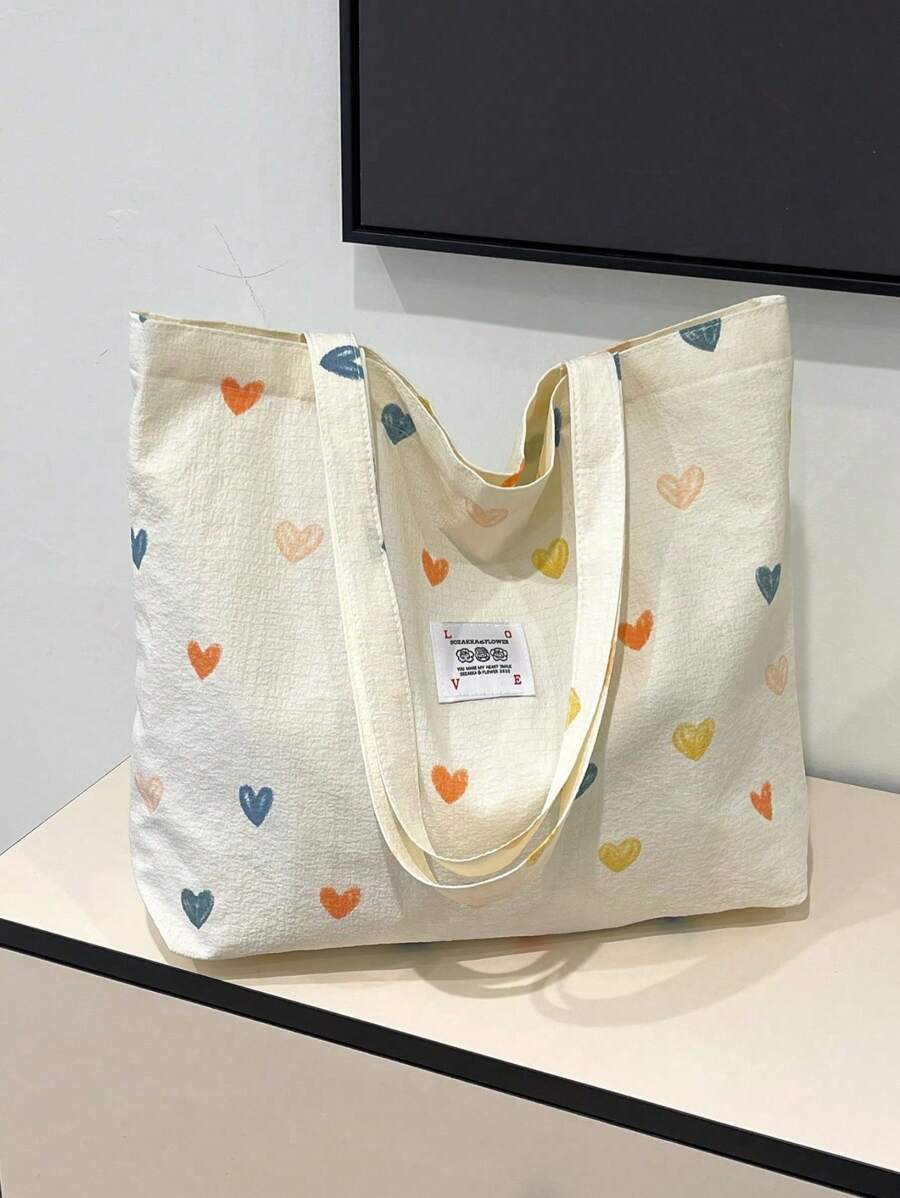 Cherry Print Simple Bucket Large Shoulder Tote Bag, Student Girl Shoulder School Bag