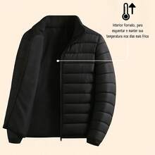 Jaqueta Feminina Puffer Forrada Sem Capuz Impermeável - Preto - Visão 1